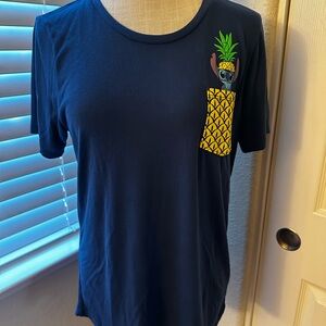 Blue Fitted Short Sleeve T-Shirt with Pineapple Design